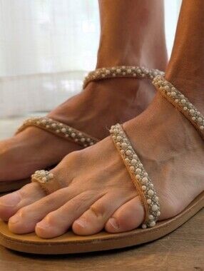 Handmade In Greece Beaded Strappy Women’s Sandals Sz 8 By Magosisters